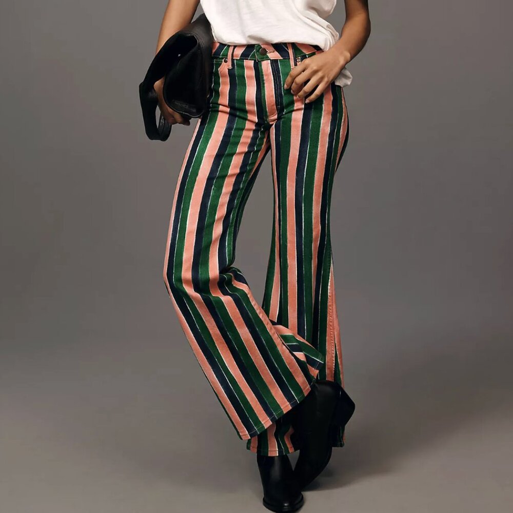 Anthropologie Wrangler Wanderer Mid Rise Flare Jeans Watercolor Stripe NWT 31